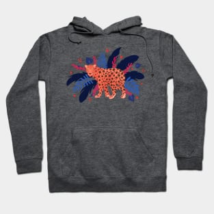 Red leopard in the blue tropical jungle Hoodie